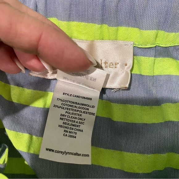 Corey Lynn Calter Anthropologie Bayside Off Shoulder Dress Green Striped Size L - Picture 6 of 11